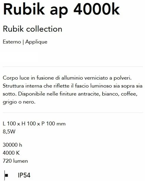 Aplica LED pentru Iluminat Exterior Rubik ap 4000K, Protectie IP54, Gri