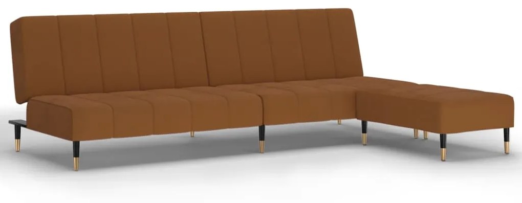 3081794 vidaXL Canapea extensibilă 2 locuri, cu taburet, maro, catifea