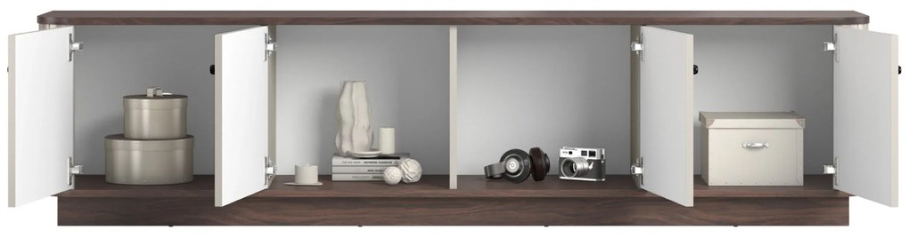 Comodă TV pe soclu Vesper 4D 187 cm - cașmir / nuc / mânere negre