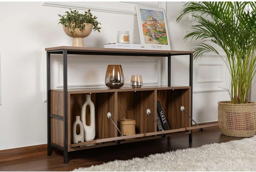 Masă consolă în culoare naturală închisă cu aspect de lemn de nuc 29,5x120 cm Solace – Kalune Design
