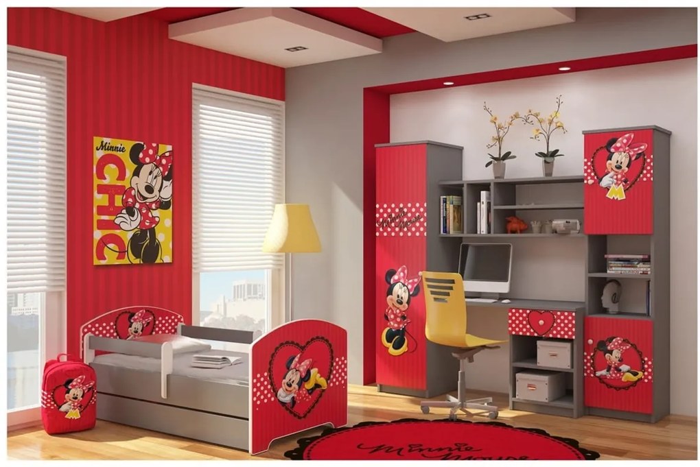 copii pat cu barieră - Minnie Mouse - gri șolduri  Heart 140x70 cm pat fără spațiu de depozitare