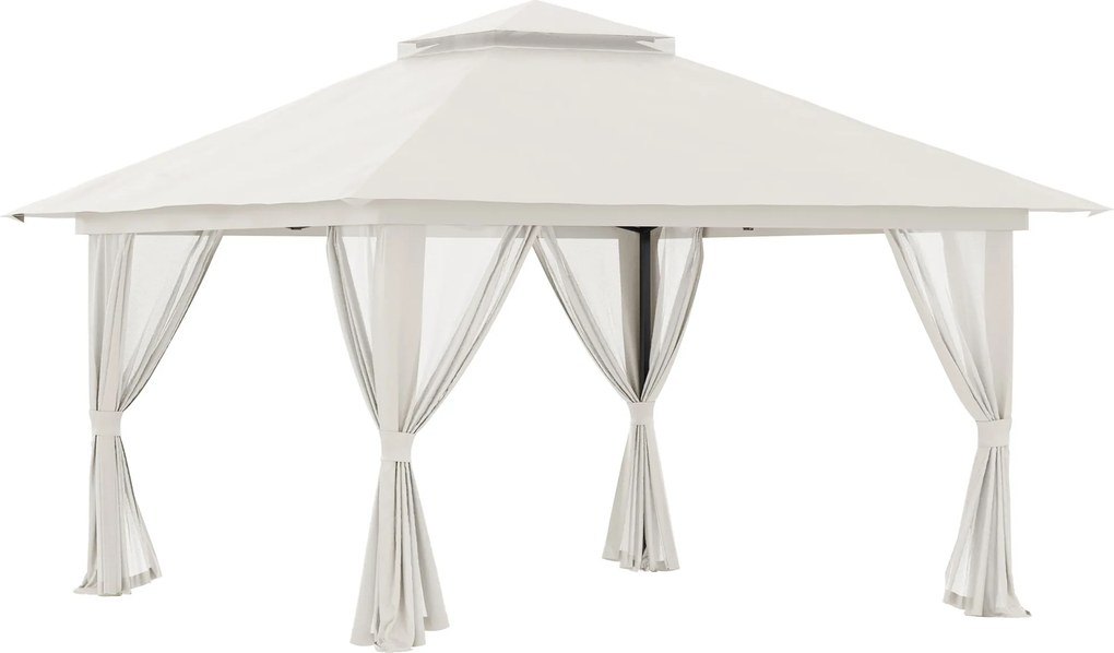 Outsunny Pavilion Pliabil Pop-Up 4x4 m cu Înălțime Reglabilă pe 3 Niveluri, Pavilion Exterior cu Plasă de Țânțari, Saci de Nisip, Geantă de Transport, UV50+, pentru Grădină Camping Petreceri, Crem | Aosom Romania