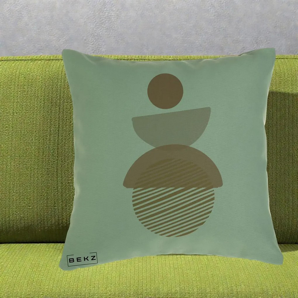 Perna Decorativa Geometric Boho Forme Terracotta, 40x40 cm, Verde, Husa Detasabila, Perna Inclusa, BEKZ®