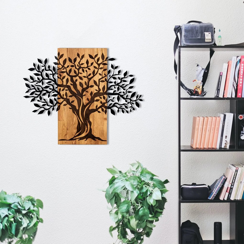 Decoratiune de perete lemn Enzo, Negru, 58x3x72 cm