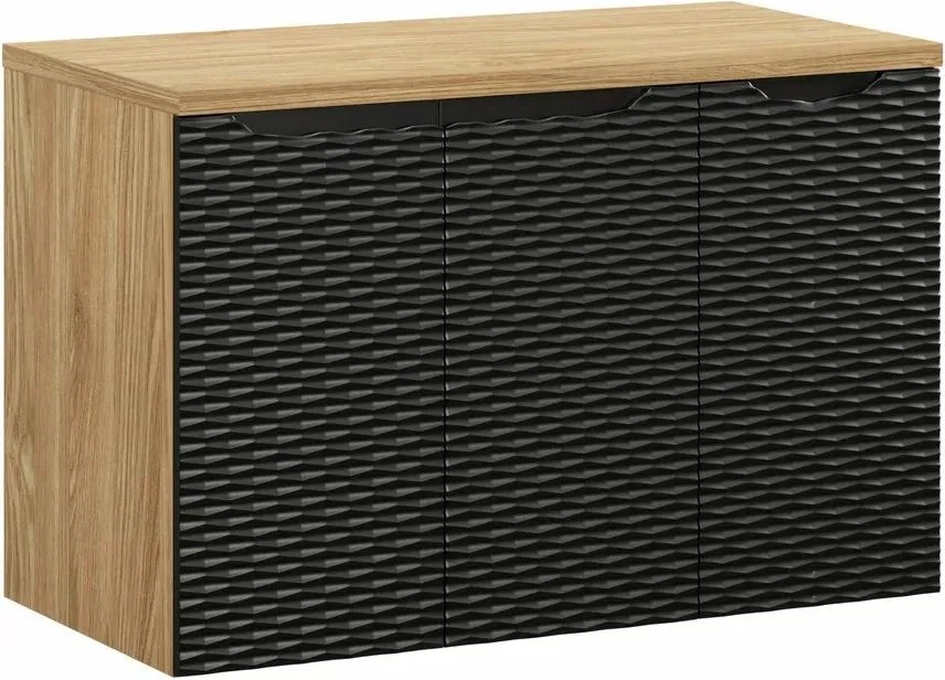 Set dulap baza suspendat 90 cm cu blat si dulap lateral Comad Ocean stejar uleiat si negru mat