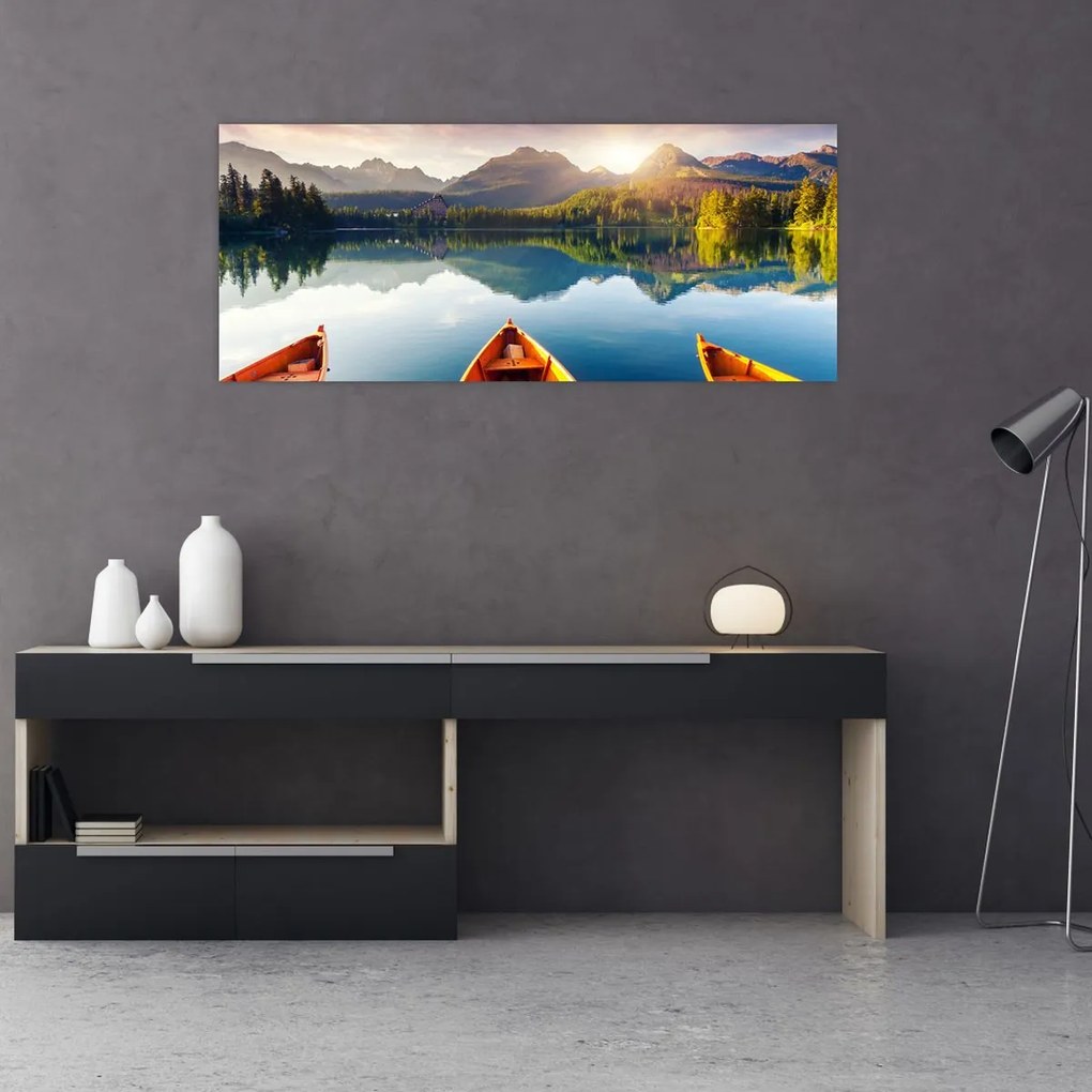 Tablou - Lac cu bărci (120x50 cm)