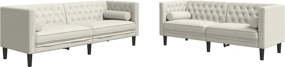 vidaXL Set canapele Chesterfield cu perne rulou 2 piese, crem, catifea