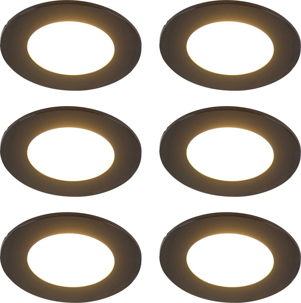 Set de 6 spoturi încastrate moderne negre, inclusiv LED, cu dimmer în 3 trepte IP65 - Blanca