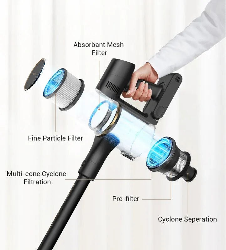 Aspirator vertical Dreame R10 Pro VTV41B, 150 AW, 3 moduri, 0,6 l, 65 min, Filtru HEPA, Indicatoare LED, Negru