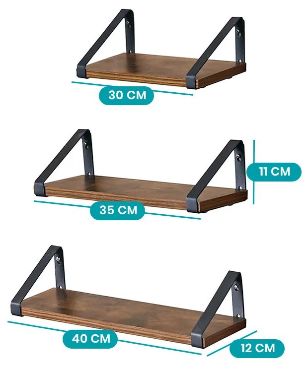 Set de 3 rafturi pentru cărți