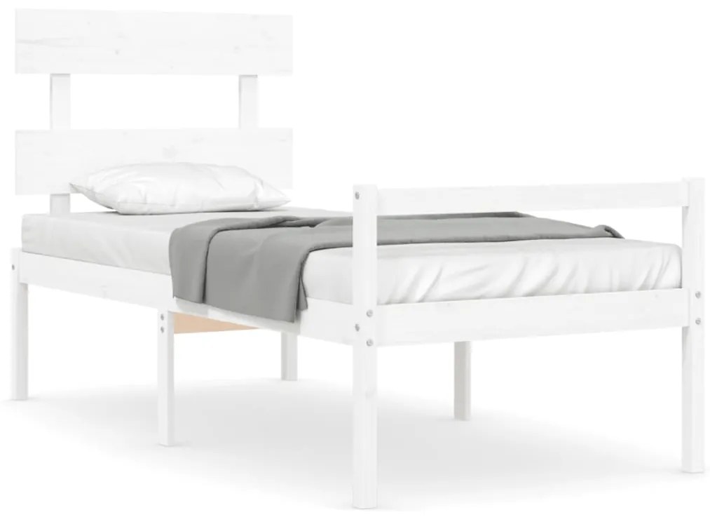 3195337 vidaXL Cadru de pat senior cu tăblie, 90x200 cm, alb, lemn masiv