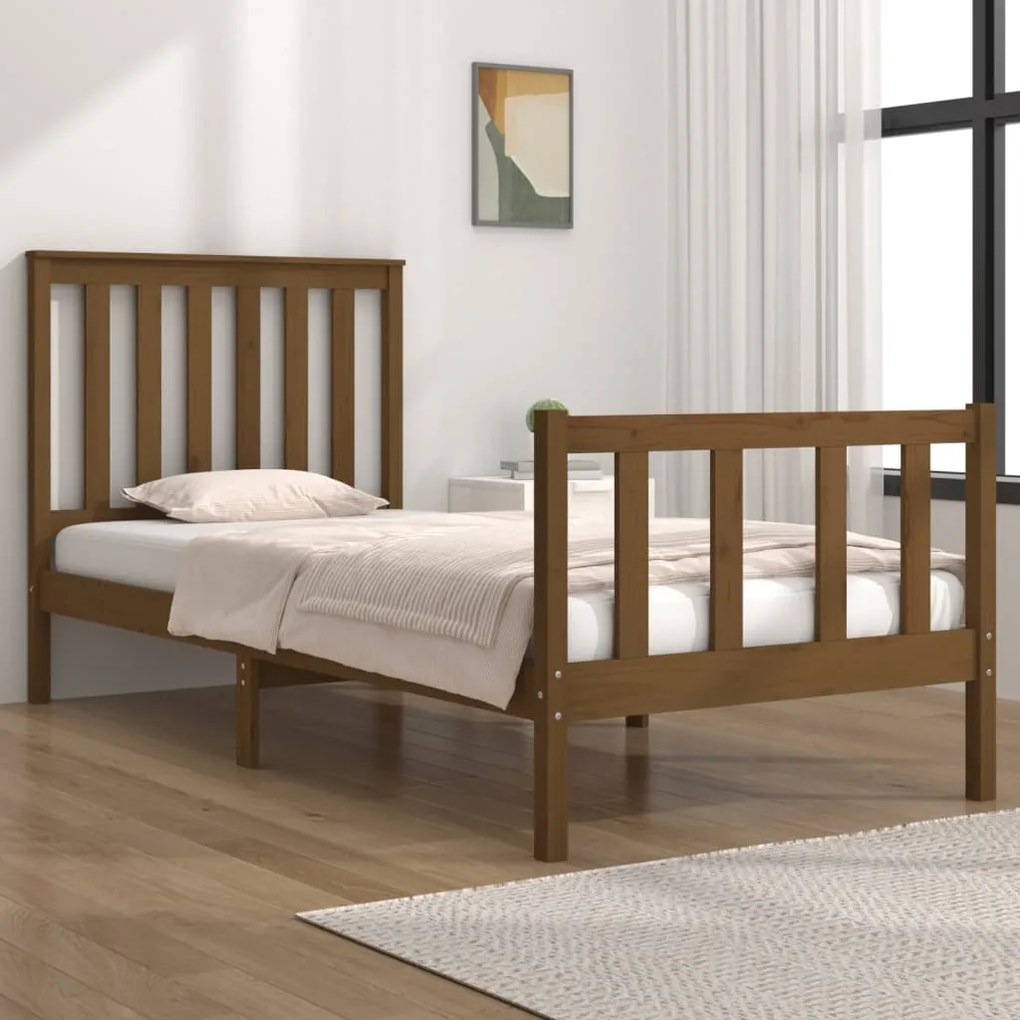 3103876 vidaXL Cadru de pat single, maro miere, 90x190 cm, lemn masiv de pin