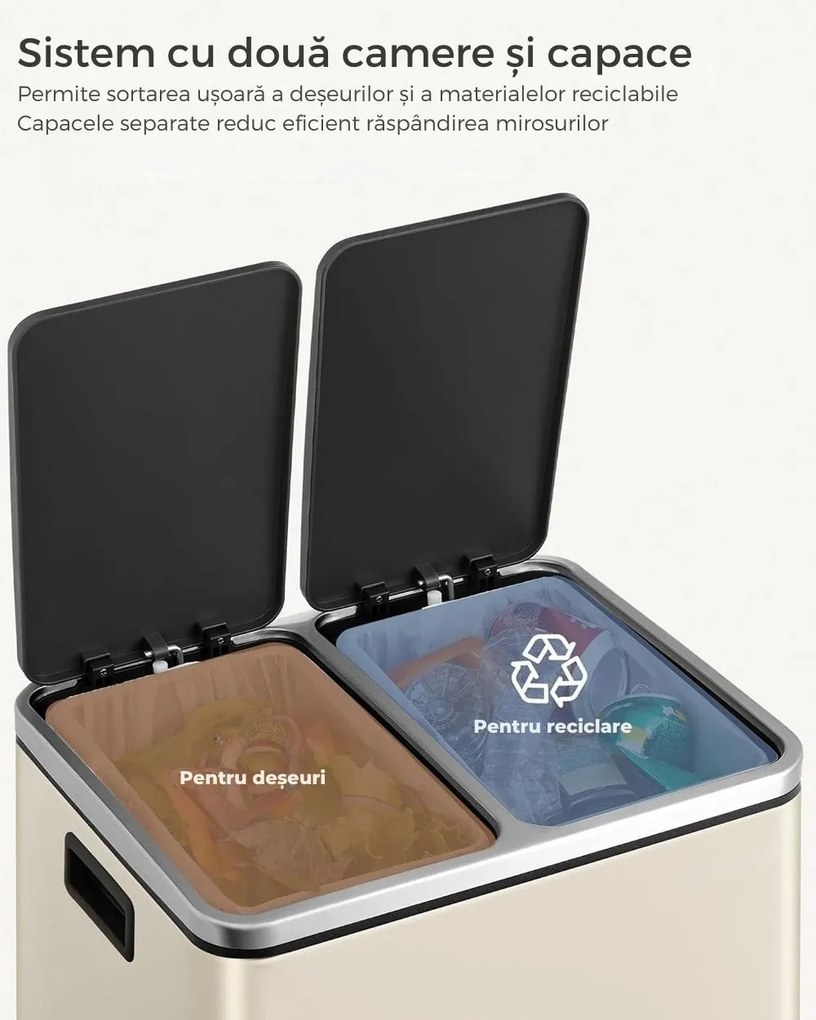 Coș pentru separarea deșeurilor SORT 30l (2×15l), bej SongmicsHome