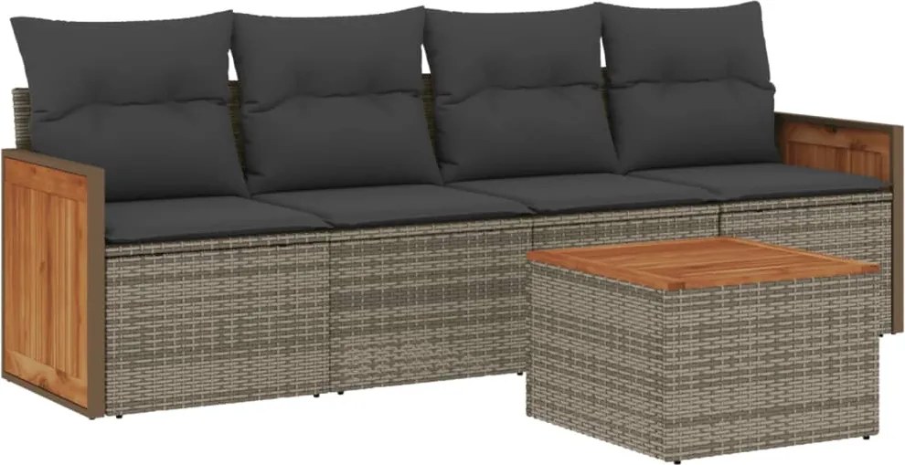 vidaXL Set canapea de grădină cu perne, 5 piese, gri, poliratan