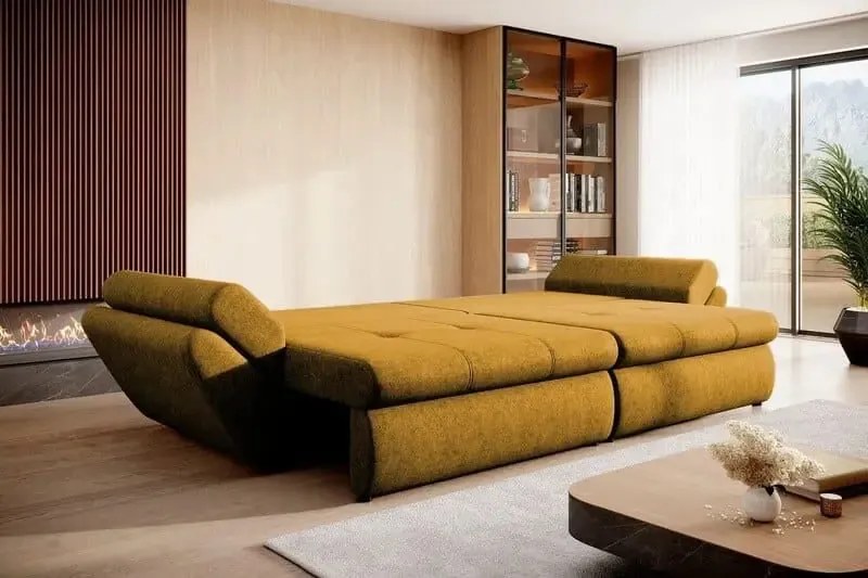 Canapea extensibilă dumonde cu ladă de depozitare si sezut confortabil din spuma high-density, Loana Enjoy Mango 300x100 cm