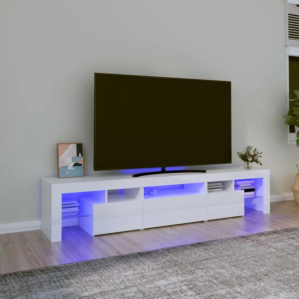 Comodă tv cu lumini led, alb extralucios, 200x36,5x40 cm