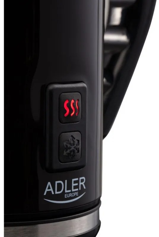 Aparat pentru spumat lapte Adler AD 4478, 500W, 240 ml, Acoperire antiaderenta, Protectie STRIX, Otel negru