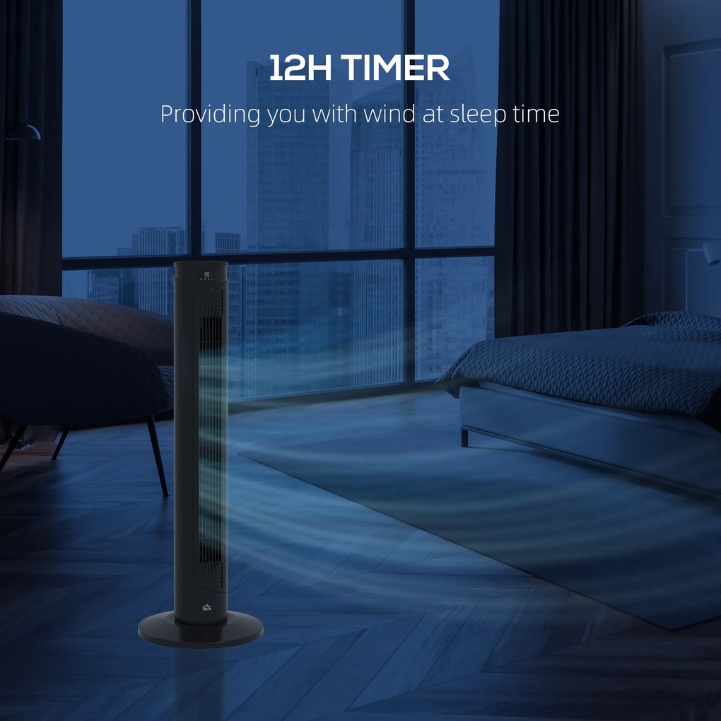 HOMCOM Ventilator Oscilant de Turn, 3 Viteze, Telecomandă, Temporizator, Mod Repaus, Ideal pentru Acasă | Aosom Romania