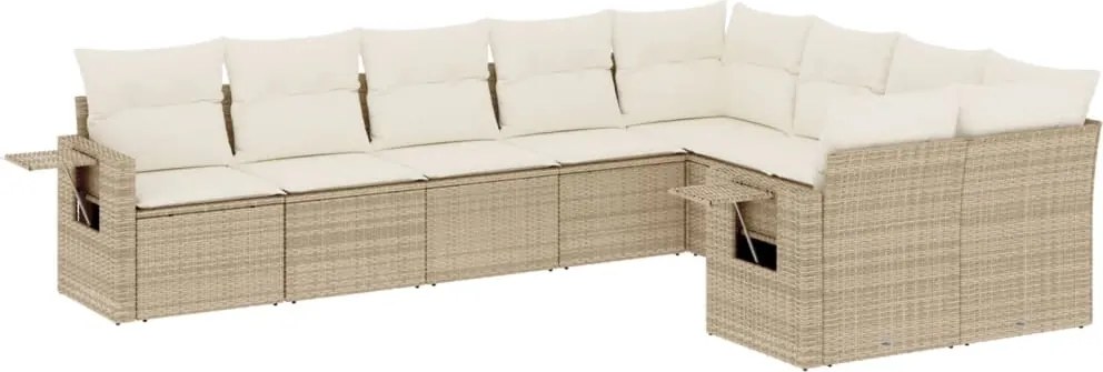 vidaXL Set canapele de grădină, 9 piese, cu perne, bej, poliratan