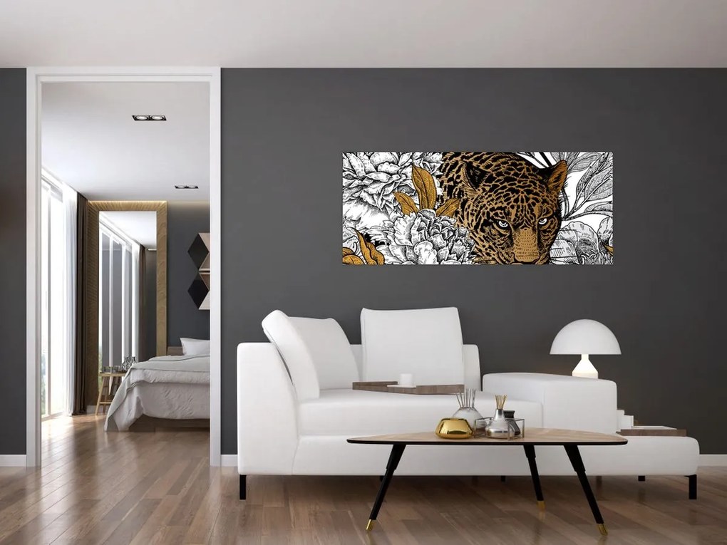 Tablou - Leopard între flori (120x50 cm)