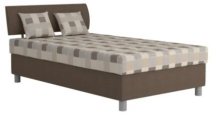 Pat tapițat GEORGE 120 x 200 cm, maro, cu spațiu de depozitare și saltea