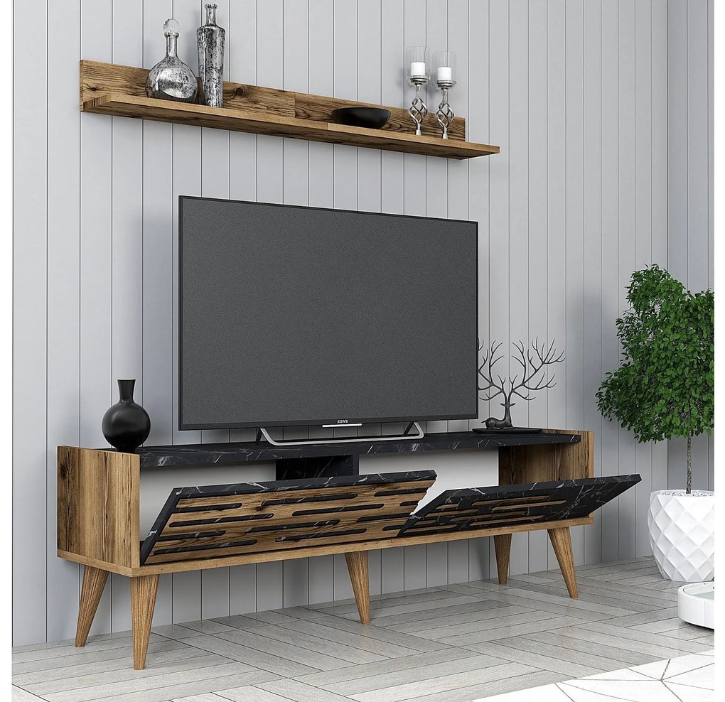 Mobilier living Valencia (Nuc + negru marmură). 1089358