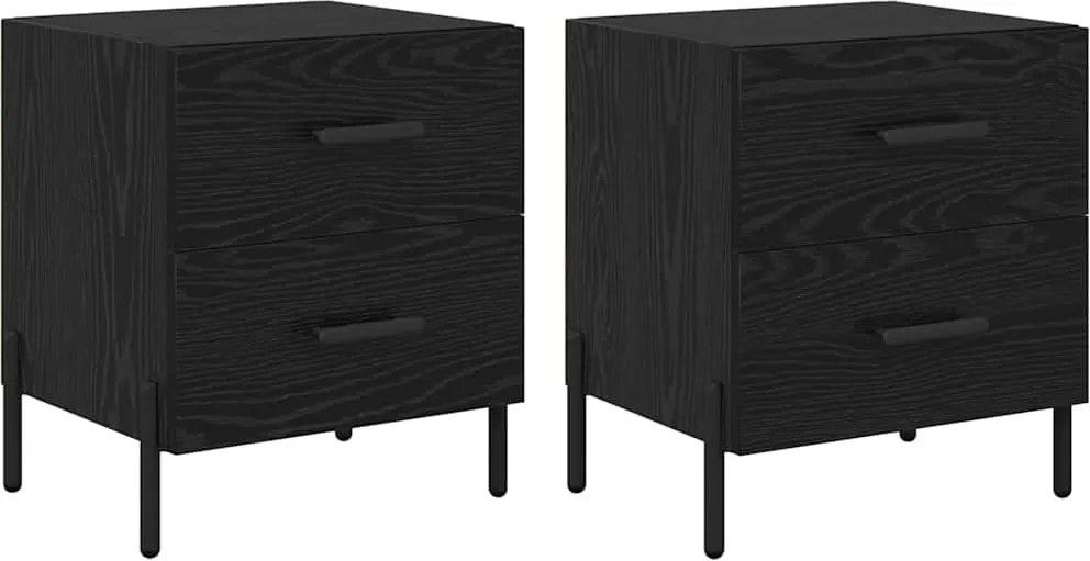 vidaXL Dulap de noapte cu sertar 2 pcs Stejar Negru 40 x 35 x 47,5 cm