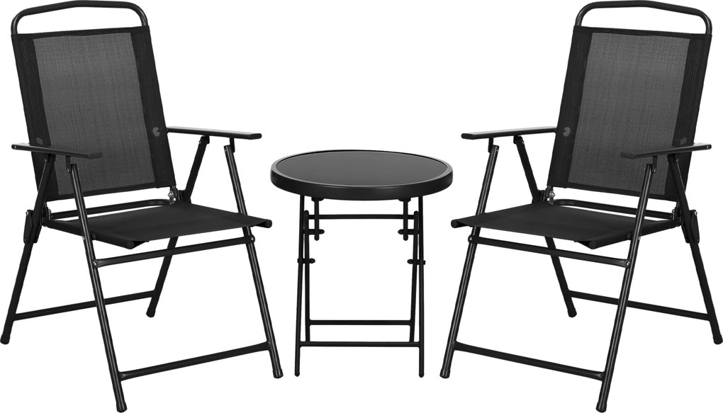 Outsunny Set de Exterior din 3 Piese cu Masă cu Blat din Sticlă și 2 Scaune Pliabile din Plasă, Ф45x50 cm, Gri Deschis | Aosom Romania