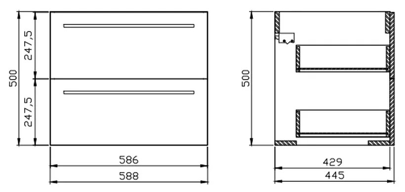 Set dulap baie suspendat 2 sertare Gracja cu lavoar Ontario inclus, 60 cm, alb