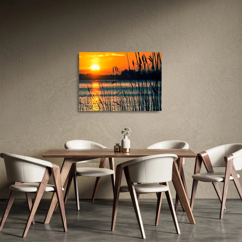 Tablou pe sticlă - Apus de soare la lac (70x50 cm)