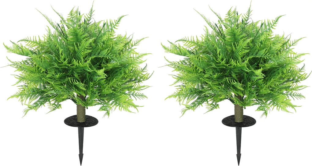 HOMCOM Tufe de ferigă Boston artificiale rezistente la UV, plante artificiale cu țăruși, set de 2, 60 cm pentru grădină, verandă | Aosom Romania