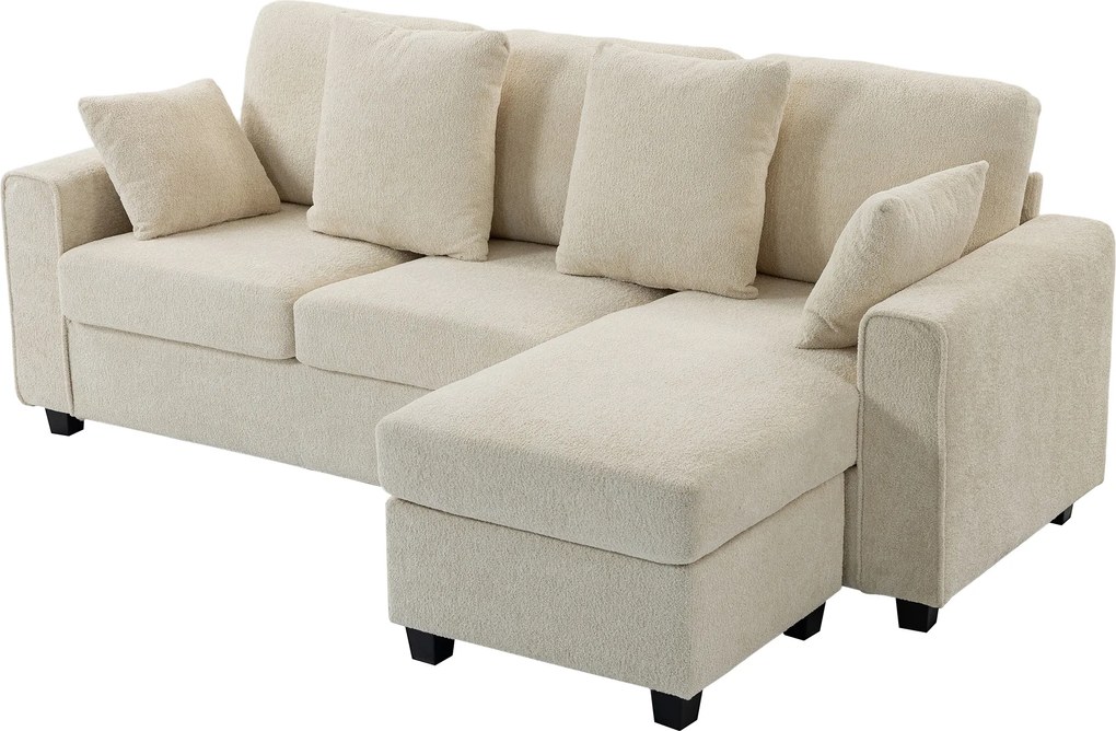 HOMCOM Colțar cu chaiselongue reversibilă, canapea 3 locuri cu aspect de catifea, șezut lat și adânc, perne cu arc, Bej | Aosom Romania