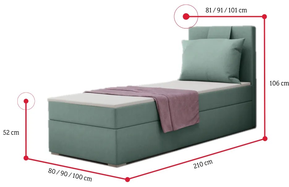 Supermobel Pat tapitat boxspring AMANDA + topper, 90x200, soro 34, dreapta