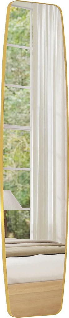 HOMCOM Oglindă mare de perete ovală 160 x 40 cm, oglindă suspendată modernă, cadru din metal și lemn, gata de agățat, auriu | Aosom Romania