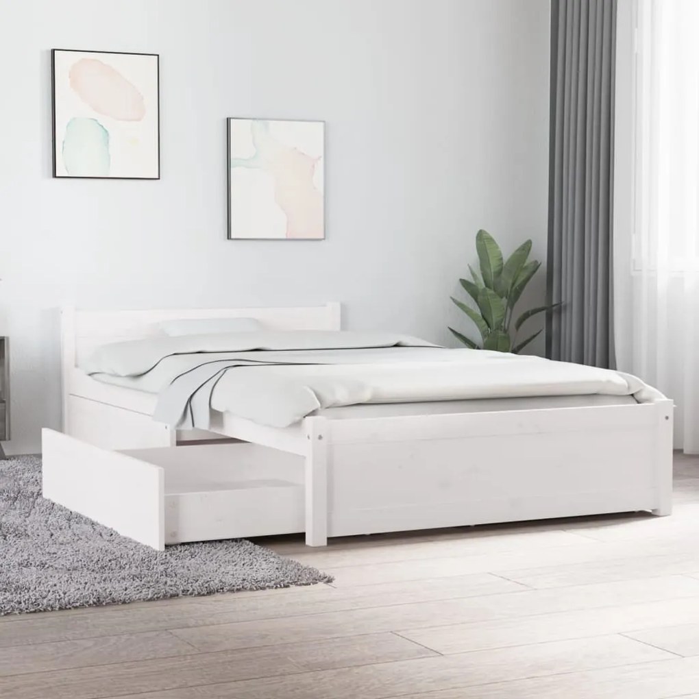 3103489 vidaXL Cadru pat cu sertare, alb, 100x200 cm