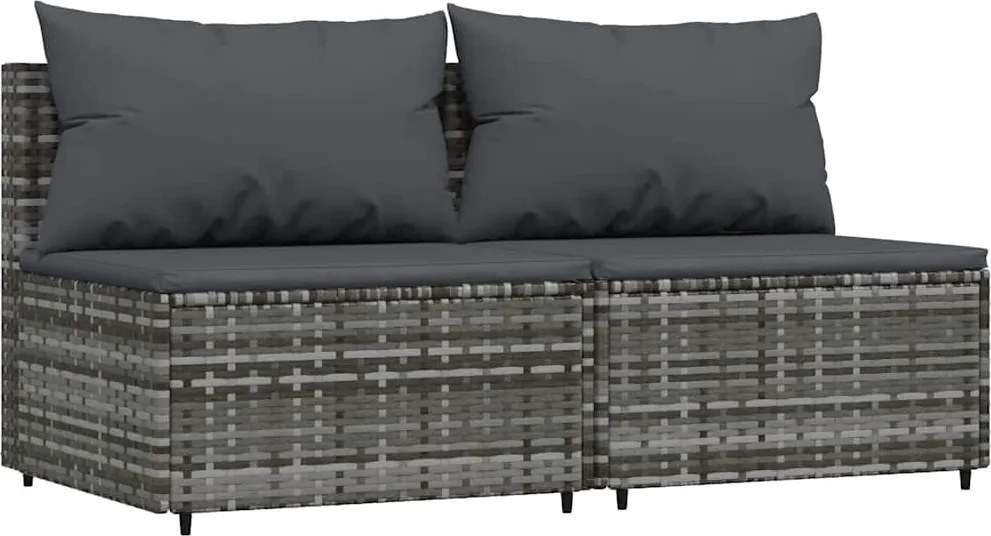 vidaXL Canapele de mijloc de grădină cu perne, 2 buc., gri, poliratan