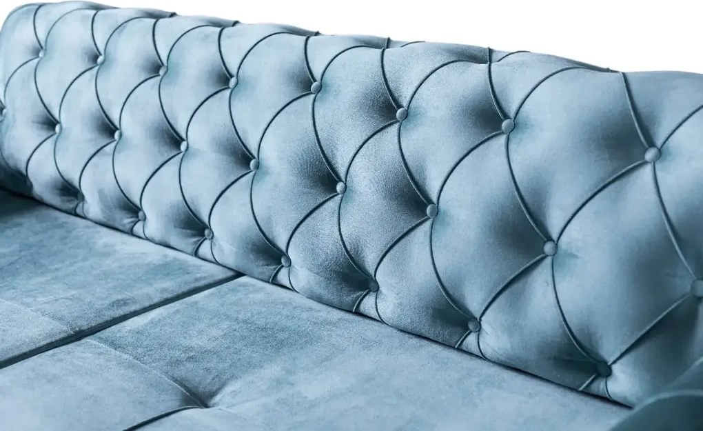 Canapea extensibila 3 locuri 225x89x90 cm – stofa albastra, detalii aurii – Salsa