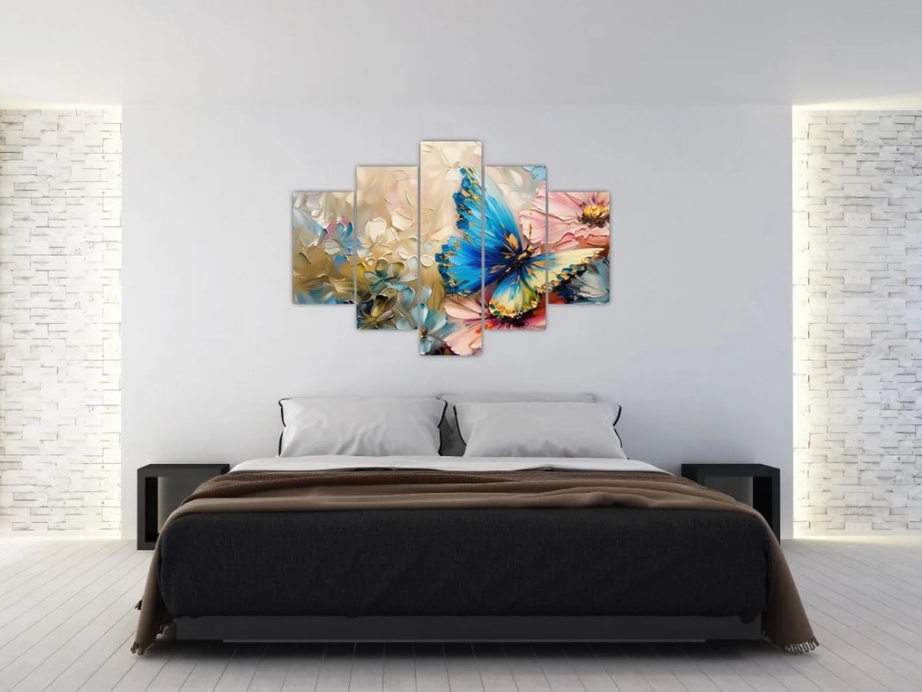 Tablou - Pictura de flori și fluturi (150x105 cm)