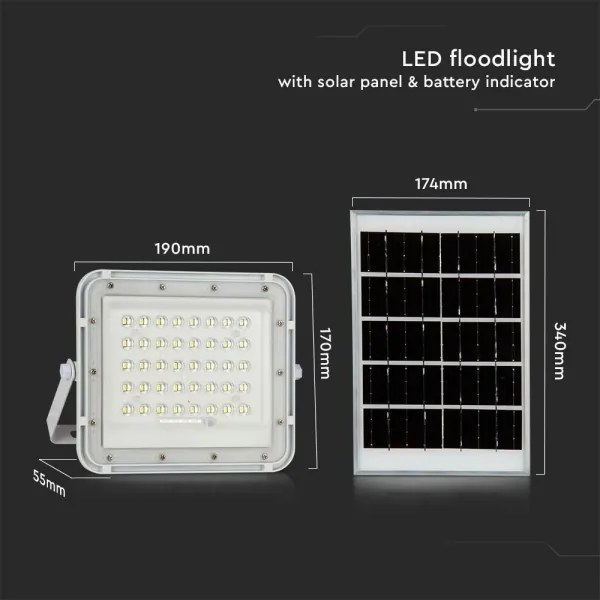 Proiector LED solar de exterior LED/10W/3,2V IP65 6400K alb + telecomandă