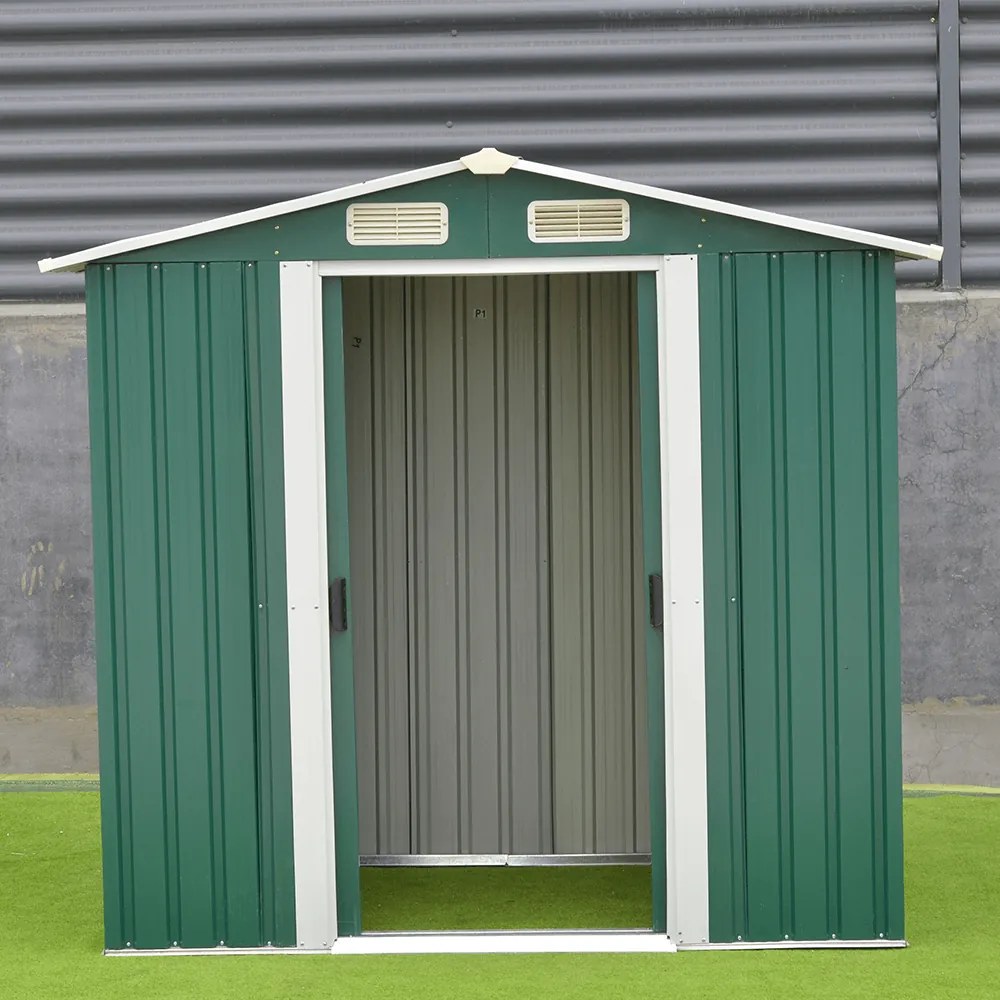 Căsuţă pentru grădină din tablă pentru scule, verde / alb, 2x1,3x1,8 m, HAMAL TIP 1