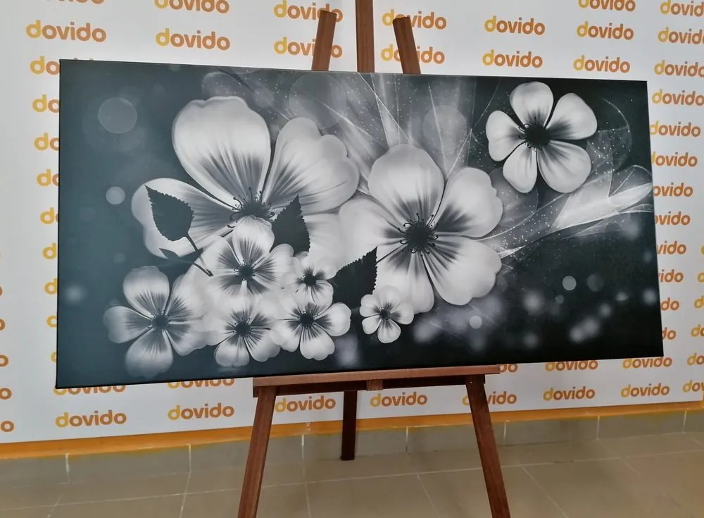 Tablou fantezie florală în alb-negru