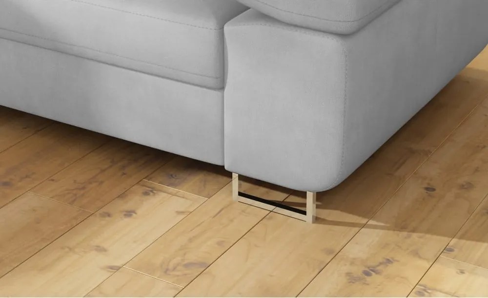 Colțar gri deschis extensibil/cu spațiu de depozitare cu tapițerie din catifea (cu colț pe partea stângă/în formă de ”L”) Anton – ELTAP