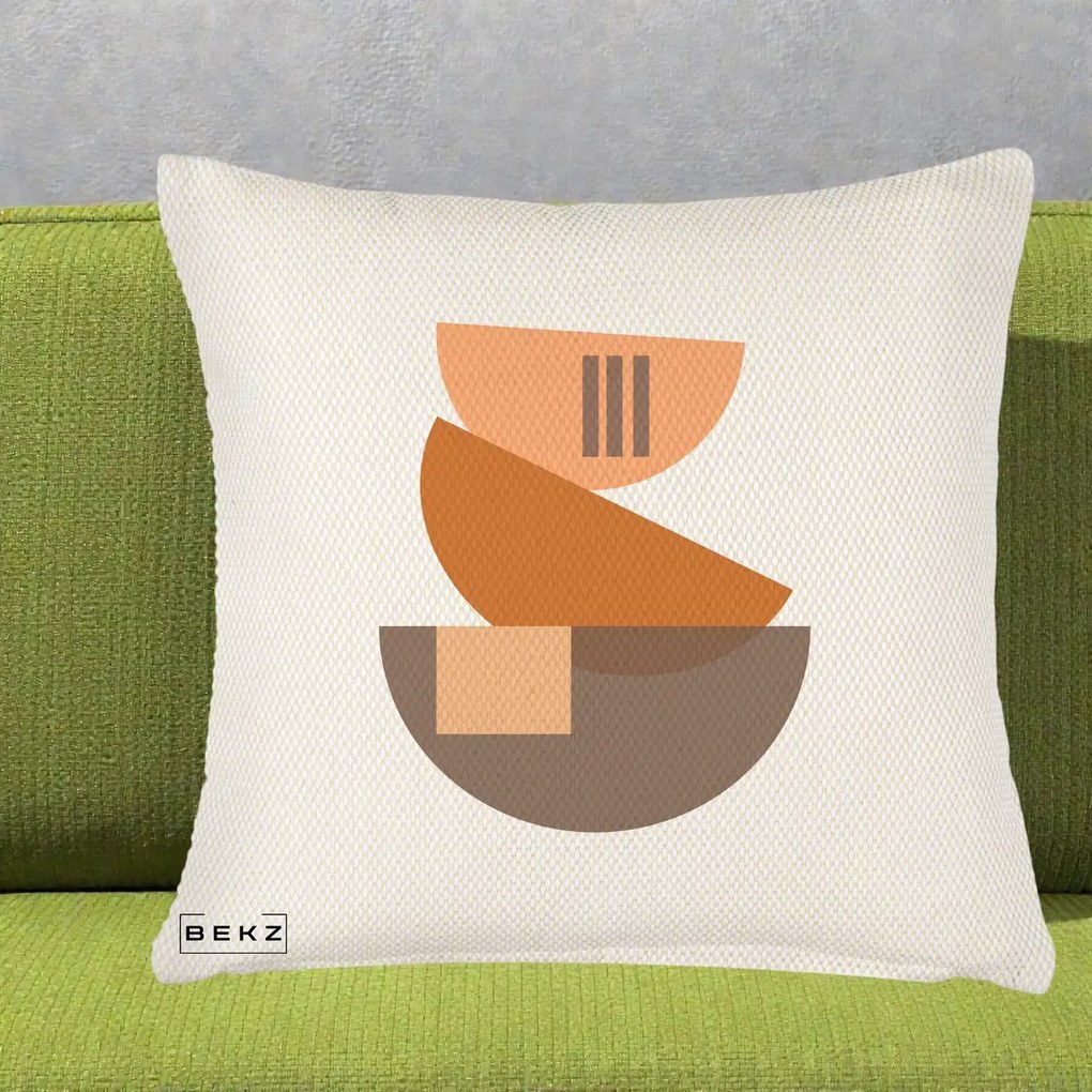 Perna Decorativa Geometric Bauhaus Boluri Portocaliu, 40x40 cm, Crem Reliefat, Husa Detasabila, Perna Inclusa, BEKZ®