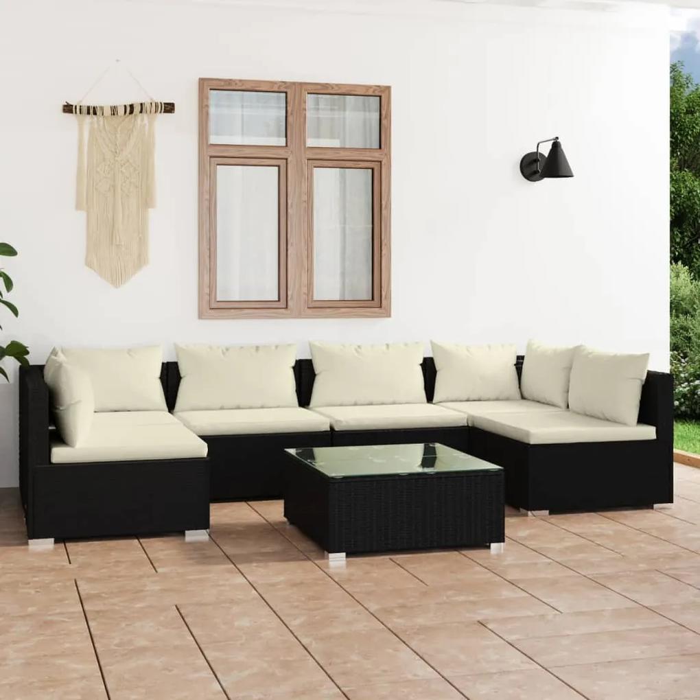 3101879 vidaXL Set mobilier de grădină cu perne, 7 piese, negru, poliratan