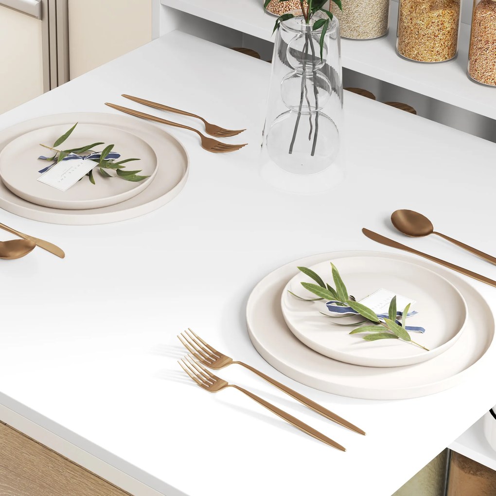 HOMCOM Masă de dining pliabilă 78,5x91 cm, cu 4 rafturi, pentru 3 persoane, masă de bucătărie rabatabilă, alb | Aosom Romania