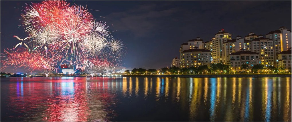 Tablou cu artificii in Singapur (120x50 cm)