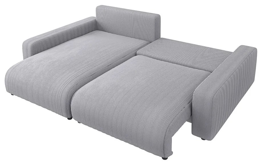 Colțar gri deschis extensibil cu tapițerie din catifea reiată (cu colț variabil) Sara – Ropez