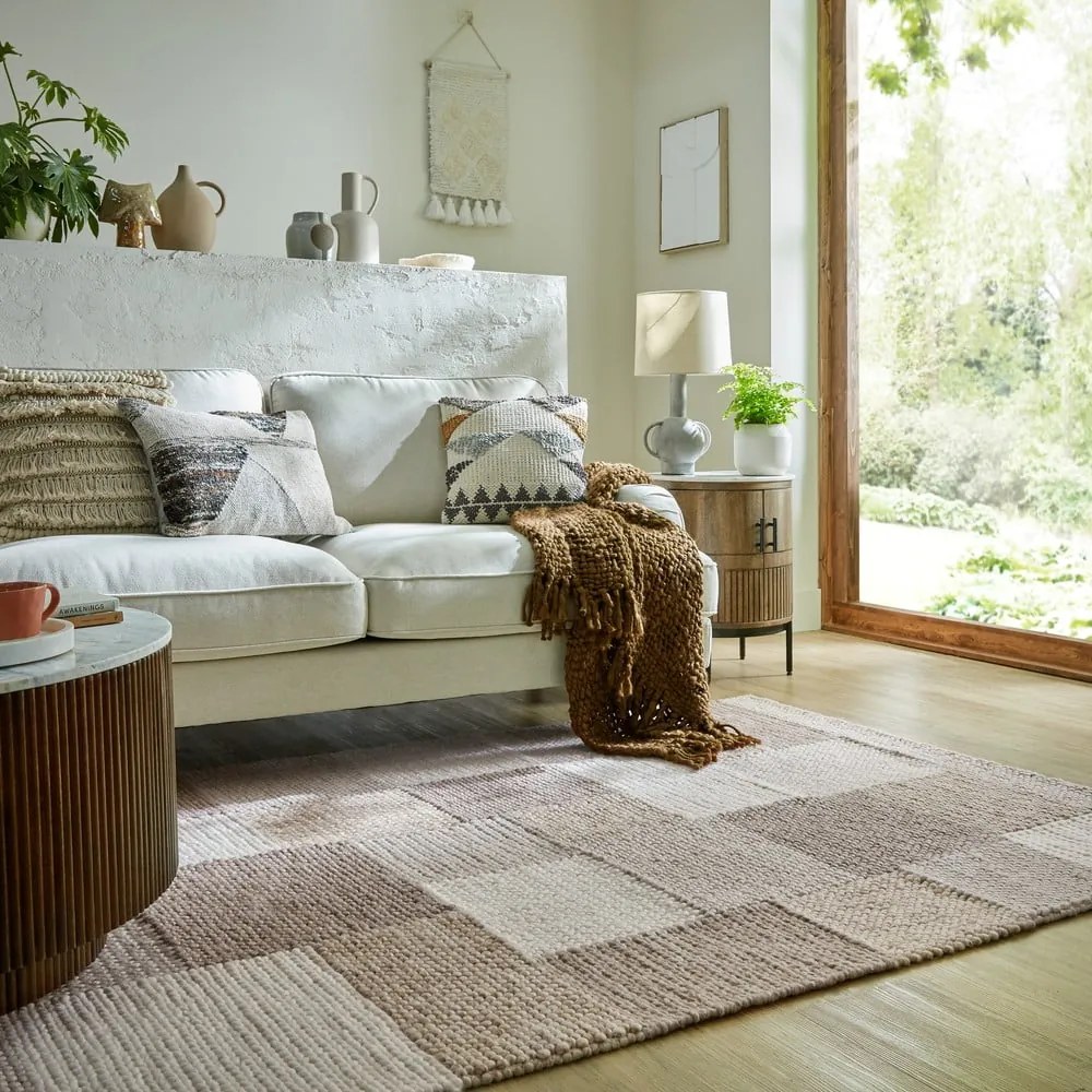 Covor bej țesut manual din amestesc de lână 80x150 cm Minerals Patchwork – Flair Rugs