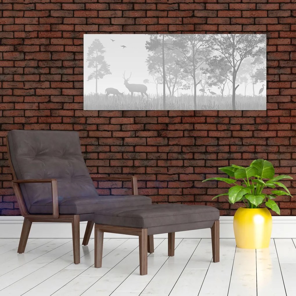 Tablou - Pajiște cu cerbi (120x50 cm)