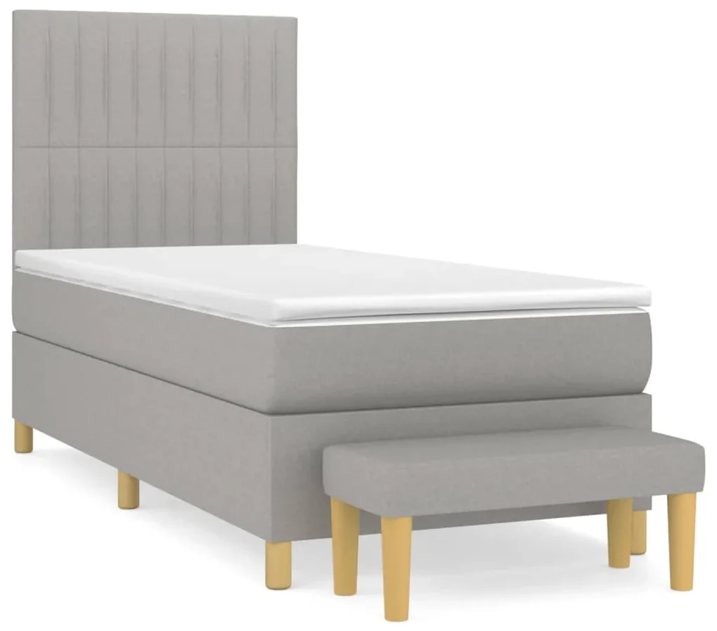 3137293 vidaXL Pat box spring cu saltea, gri deschis, 100x200 cm, textil